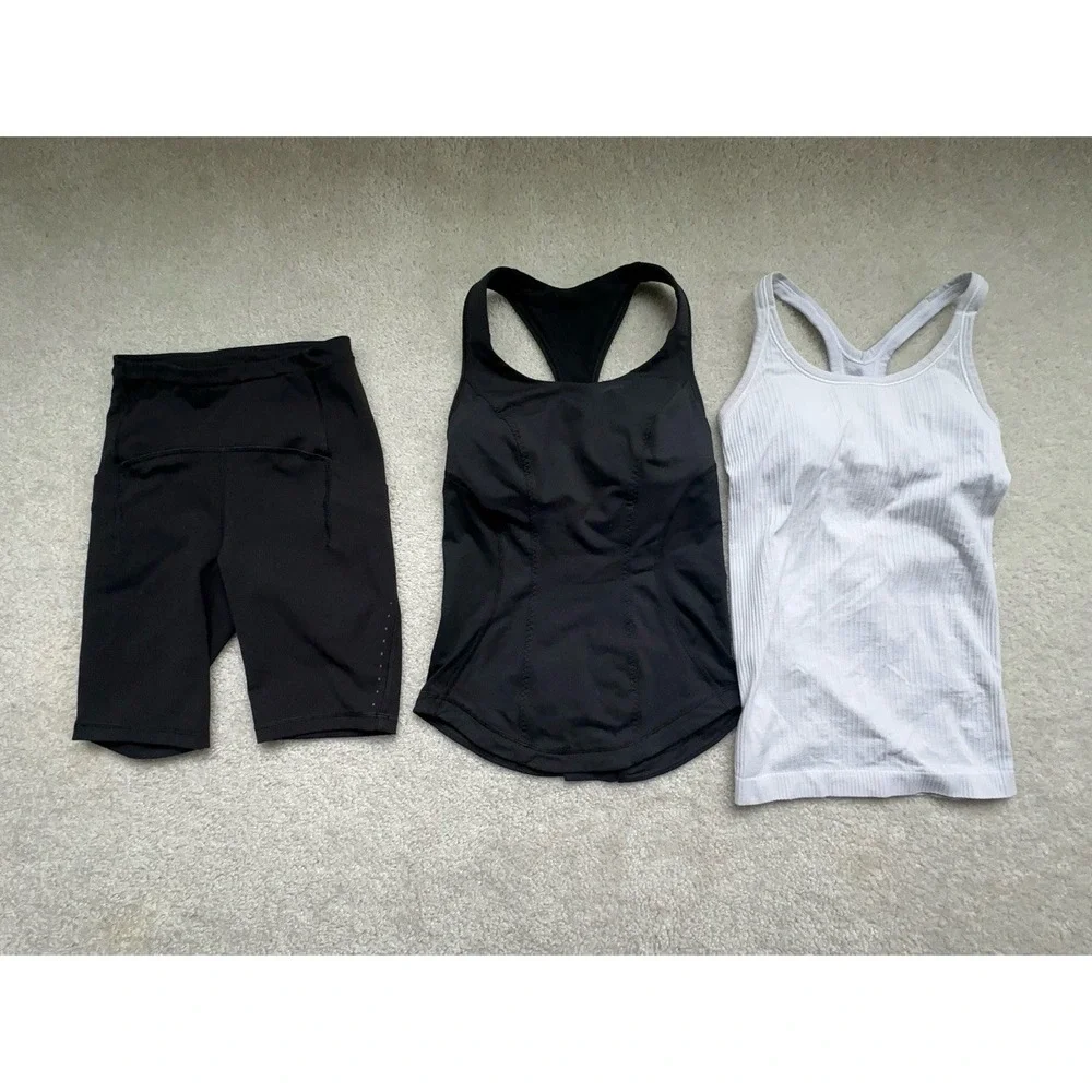 Lululemon Women's Athletic Lot Size 2 Fast Free Shorts Tank Black Ribbed White